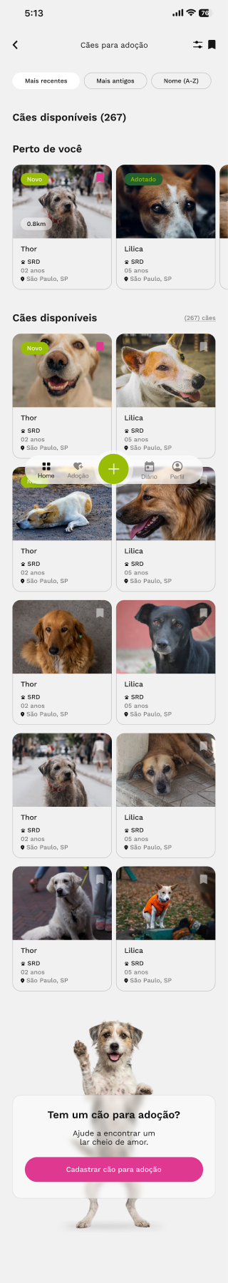 Tela de adoção do Amor de Cão