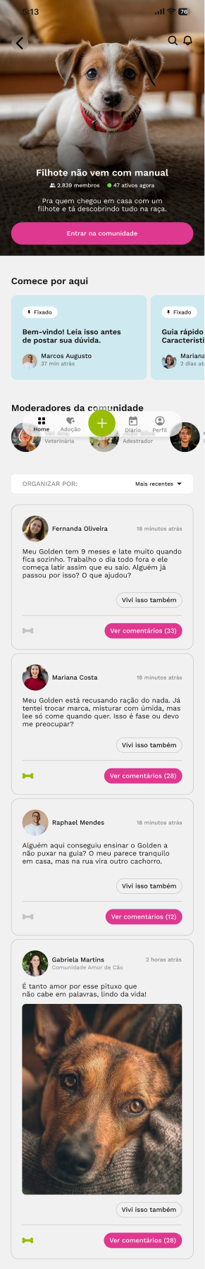 Tela de uma comunidade do Amor de Cão