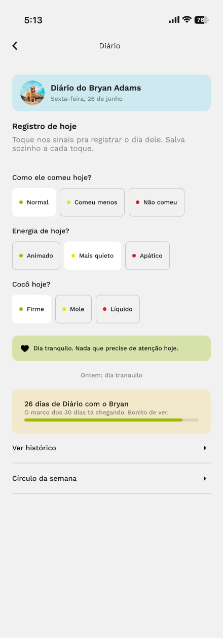 Tela do Diário do Amor de Cão